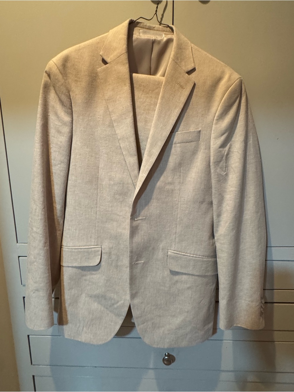 Kenneth Cole Beige/Cream Single-Breasted Linen-Blend Blazer